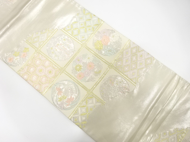 JAPANESE KIMONO / ANTIQUE FUKURO OBI / SILK / WOVEN FLOWER ROUNDEL